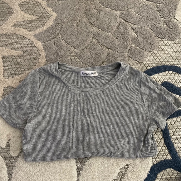 Grey Ribbed Crop Tee - Picture 5 of 6